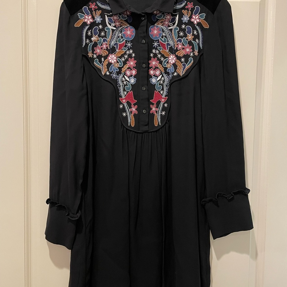 Zara Black Mini Dress with Floral Embroidery